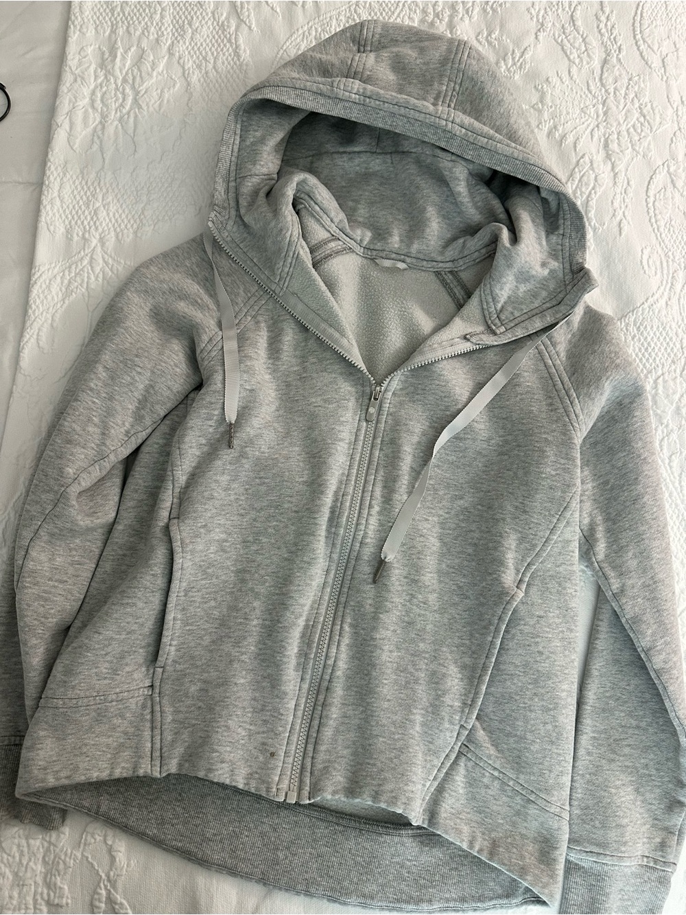 Lululemon Light Gray Zip-Up Hoodie Jacket with Small Stain No Size Tag Fits S